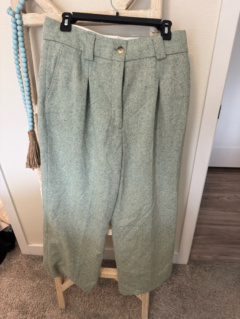 Sezane Pantalon Theophile Green Wide-Leg Pants- petite